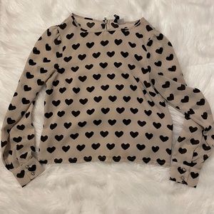H&M Divided Blouse Top Hearts Zips Front Lined Sheer Back Long Sleeve Size 4